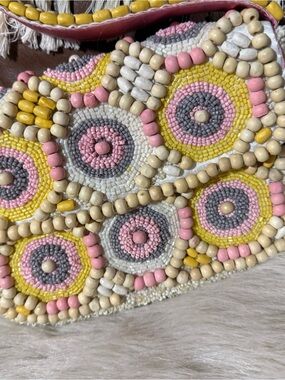 T.J.Maxx Beaded Crossbody in Pink, Yellow, Gray, Ivory
